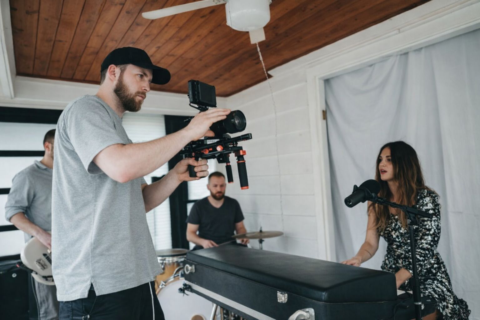 Professionell filmproduktion av musik och innehåll i en hemmastudio.